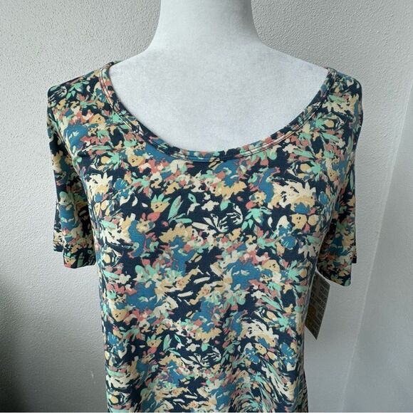 LuLaRoe Irma Shirt Stretchy Top Blue Green Pattern Tunic SZ XXS NWT - Picture 3 of 10